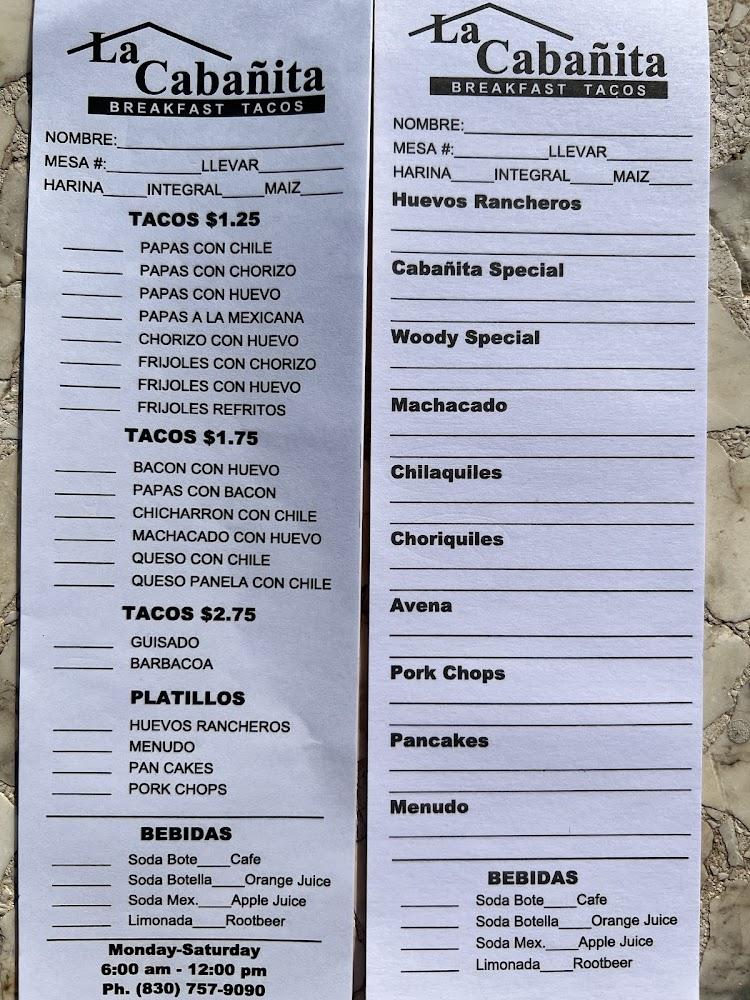 La Cabanita Breakfast Tacos Menu image 1